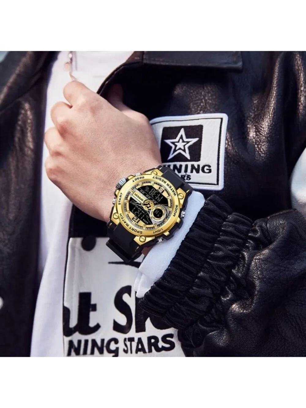 Men's Gold And Black Analog Quartz Sports Waterproof Military LED Digital Watch